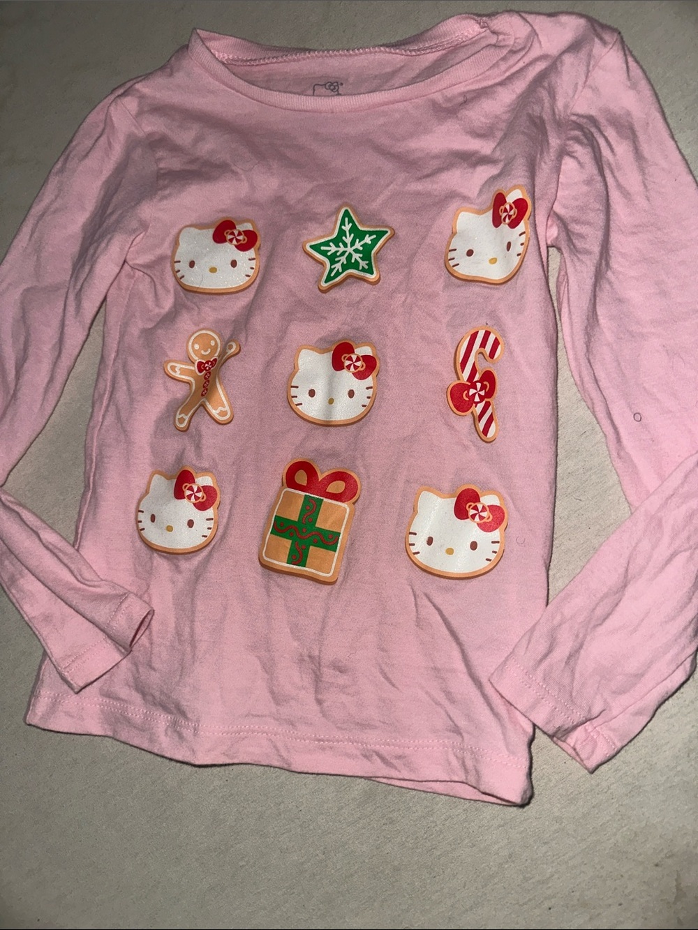 Kids Size 4 Hello Kitty Pink Long Sleeve Tee with Holiday Cookie & Gift Graphics